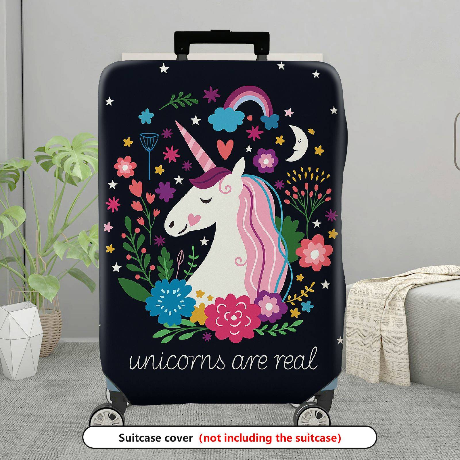 1-Piece Unicorn Floral Star Moon Heart Rainbow  Suitcase Luggage Cover, Stretch Protective Sleeve