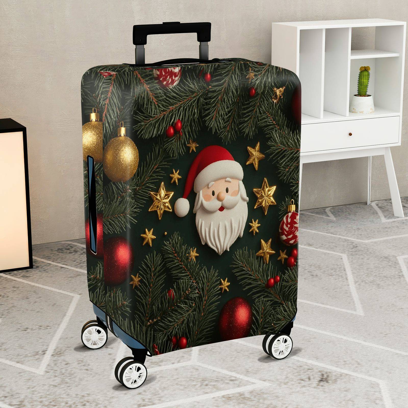 1-Piece Santa Claus Christmas Festive Holiday Ornaments  Suitcase Luggage Cover, Stretch Protective Sleeve
