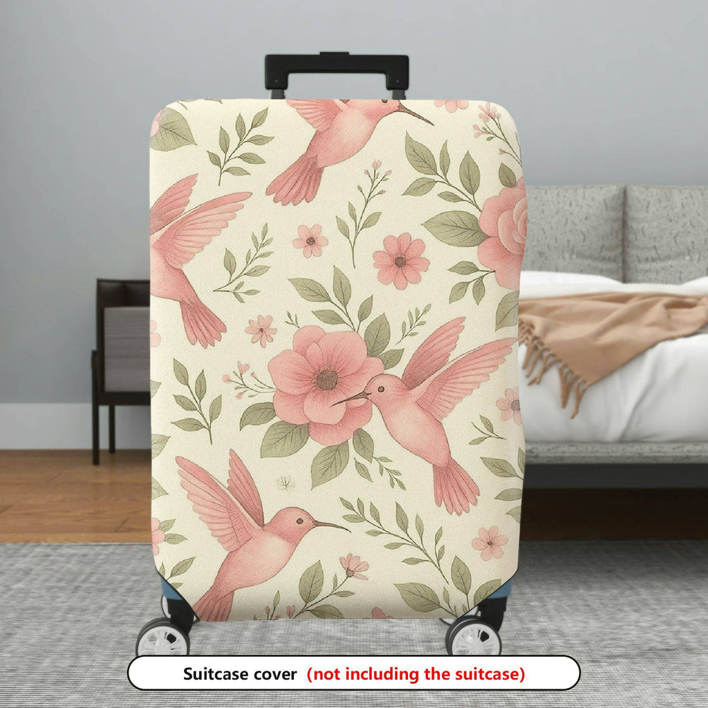 1-Piece Hummingbird Floral Nature Art Elegant  Suitcase Luggage Cover, Stretch Protective Sleeve