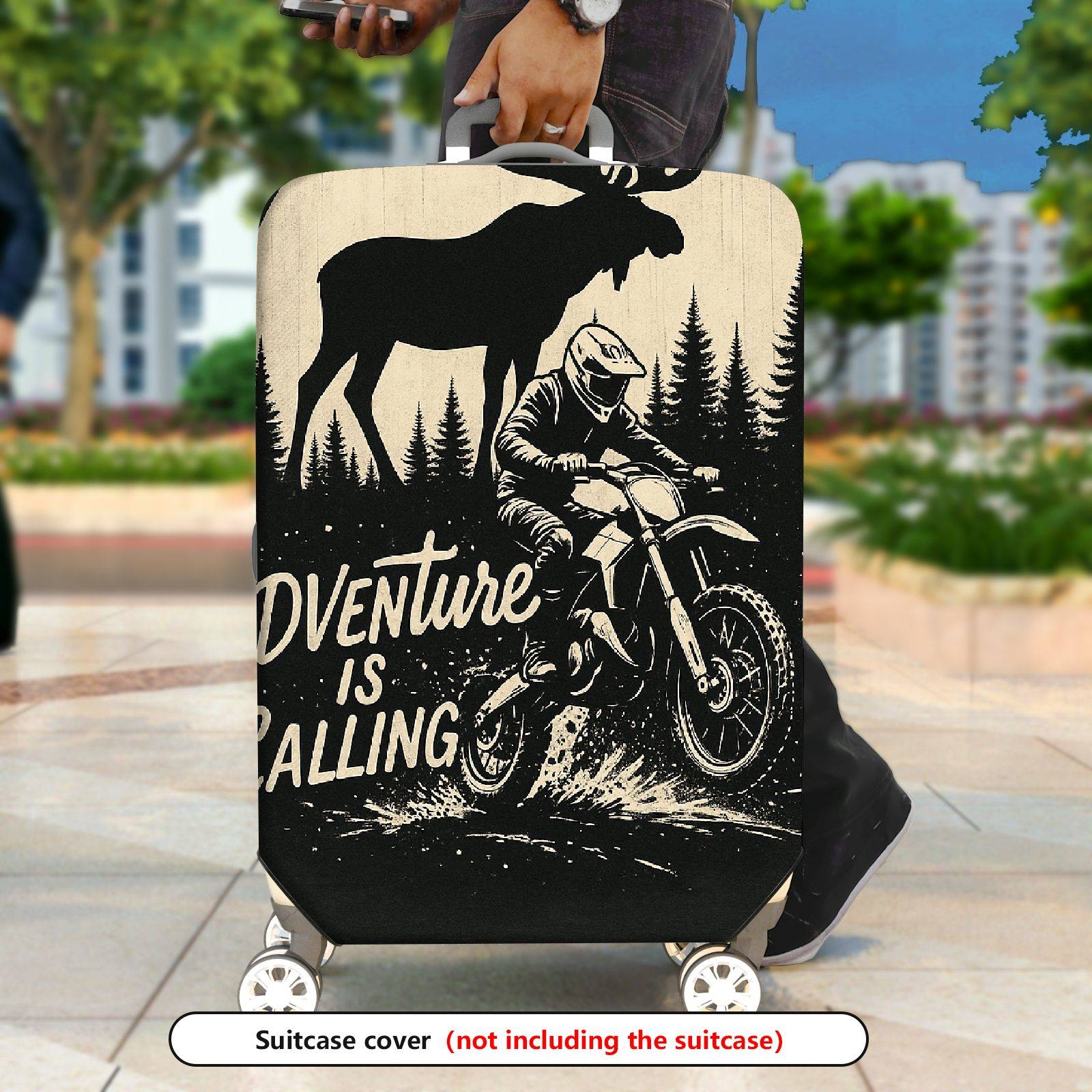 1-Piece Adventure Moose Forest Motorcycle Vintage  Suitcase Luggage Cover, Stretch Protective Sleeve