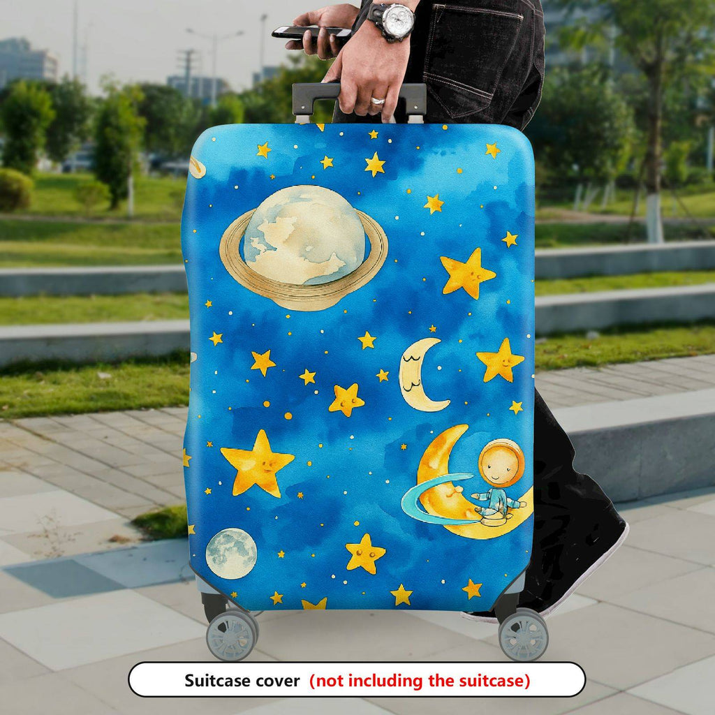 1-Piece Space Astronaut Moon Stars Galaxy Cosmic  Suitcase Luggage Cover, Stretch Protective Sleeve