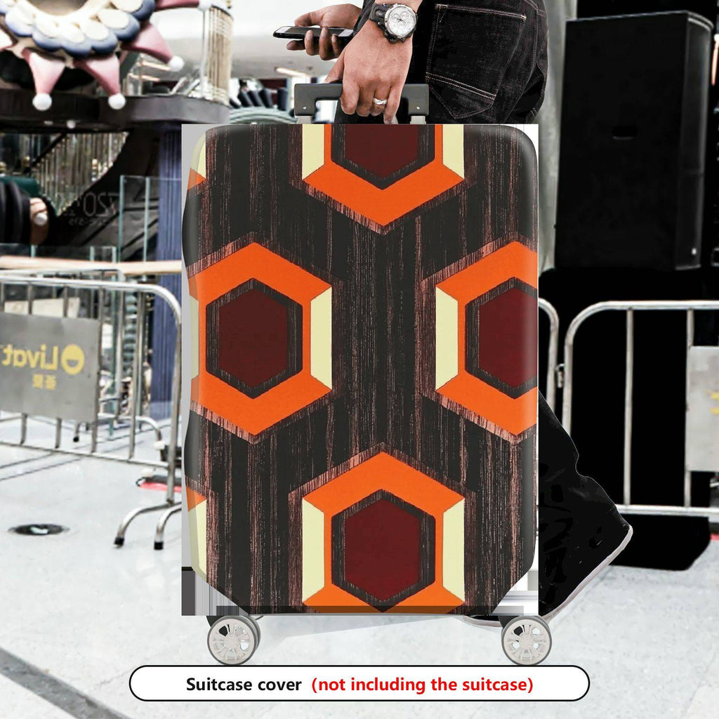 1-Piece Geometric Pattern Orange Brown Hexagon Retro Vintage  Suitcase Luggage Cover, Stretch Protective Sleeve