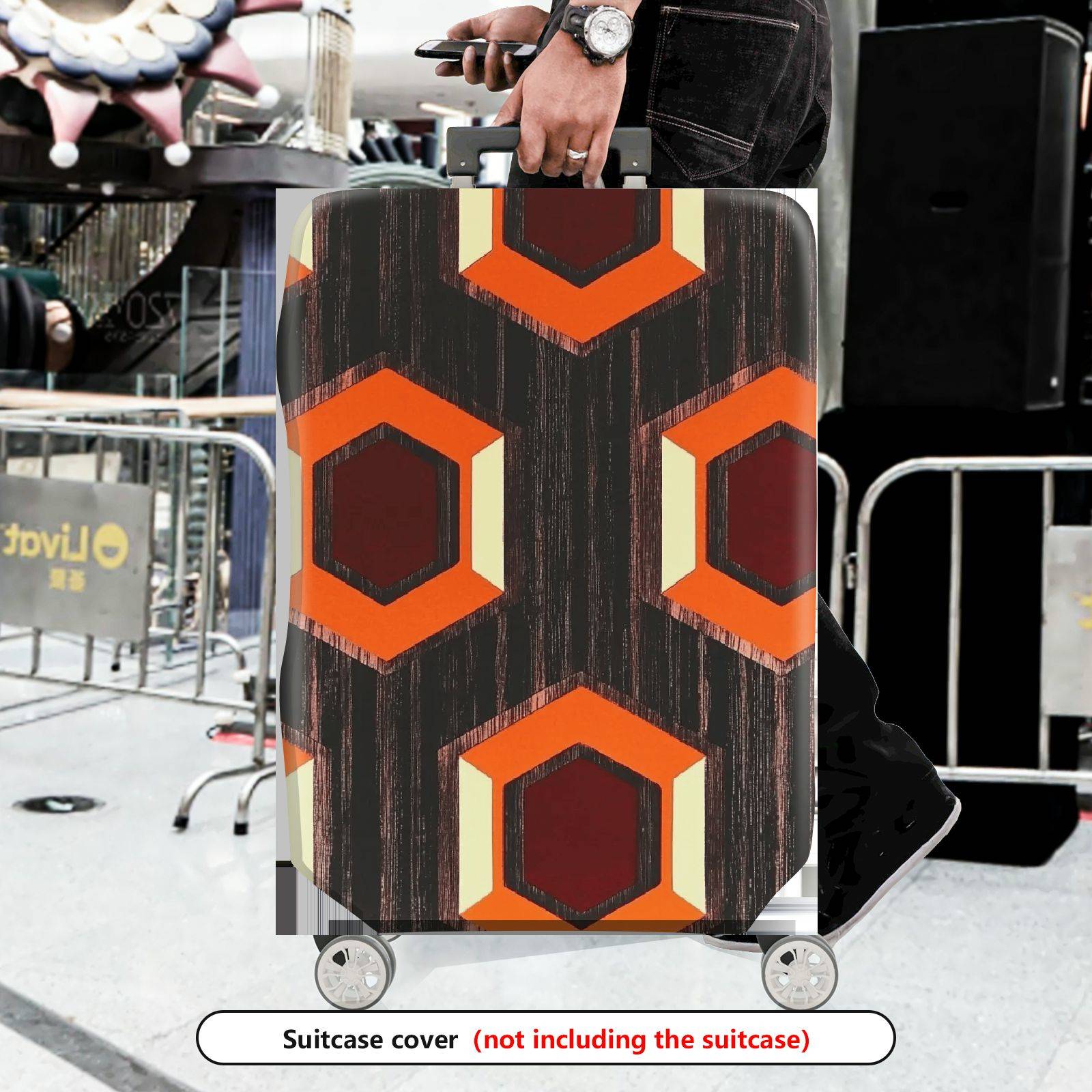 1-Piece Geometric Pattern Orange Brown Hexagon Retro Vintage  Suitcase Luggage Cover, Stretch Protective Sleeve