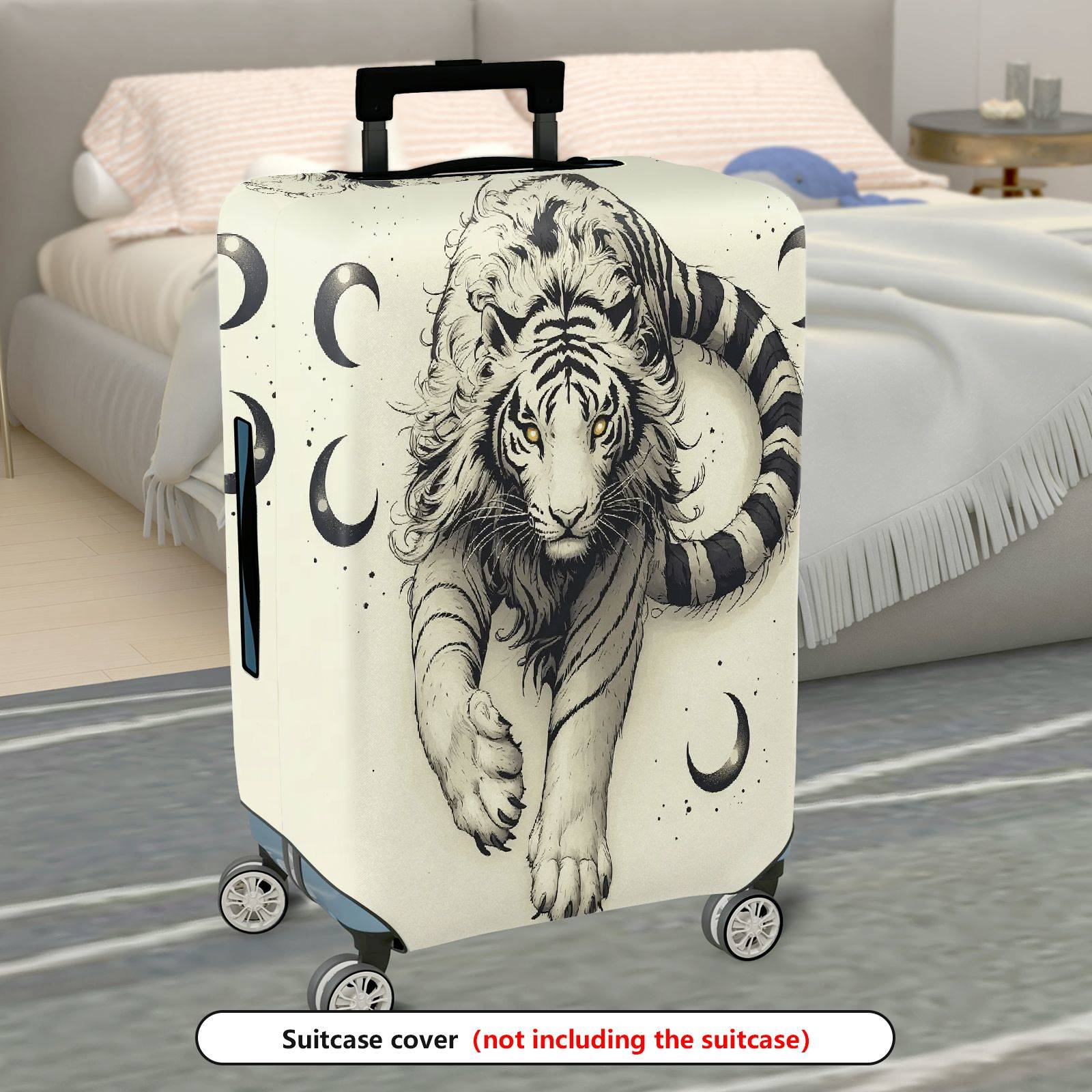 1-Piece Black White Tiger Moon Artistic Style  Suitcase Luggage Cover, Stretch Protective Sleeve