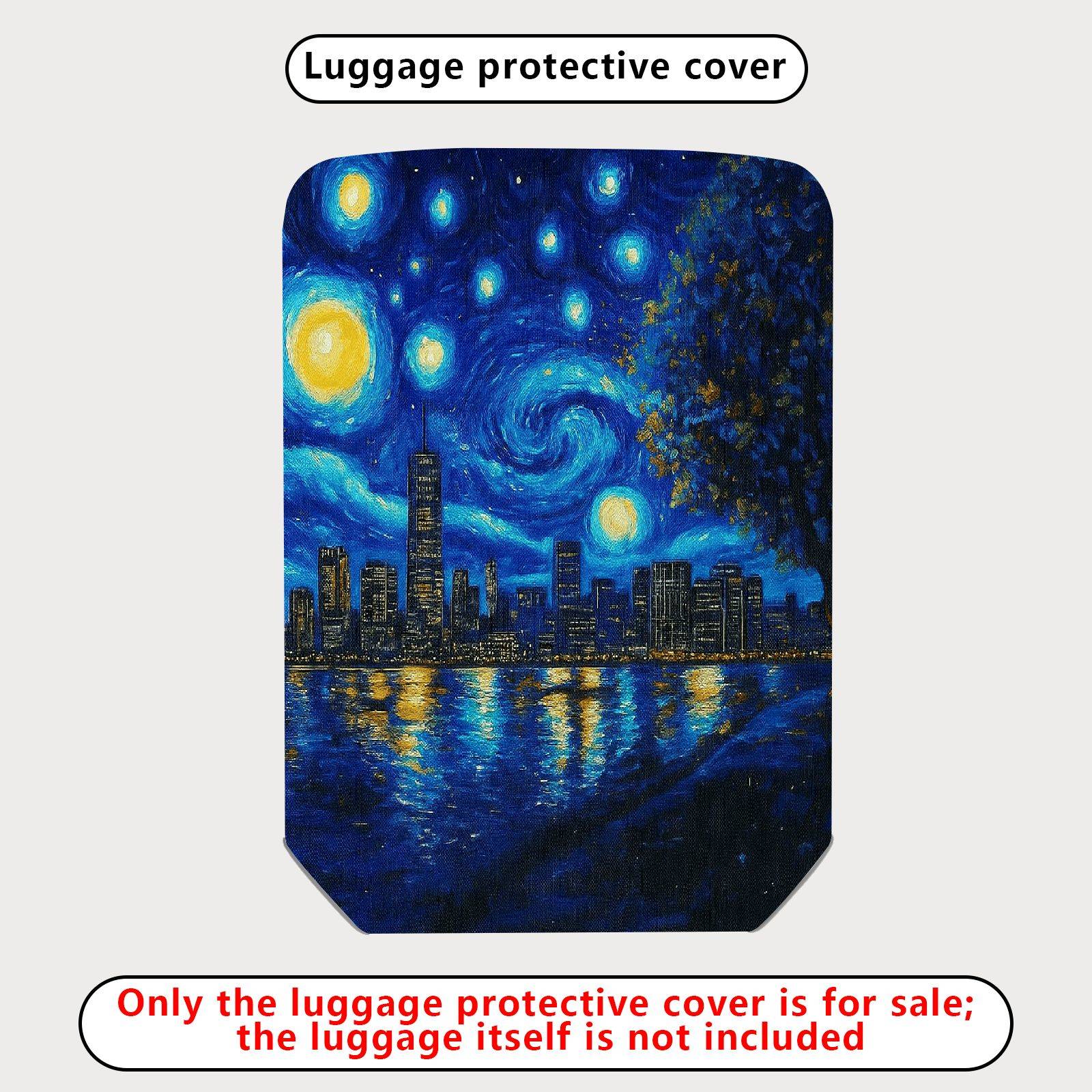 1-Piece Starry Night City Skyline Abstract Artistic Landscape  Suitcase Luggage Cover, Stretch Protective Sleeve