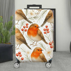 1-Piece Robin Bird Floral Berry Nature Christmas  Suitcase Luggage Cover, Stretch Protective Sleeve