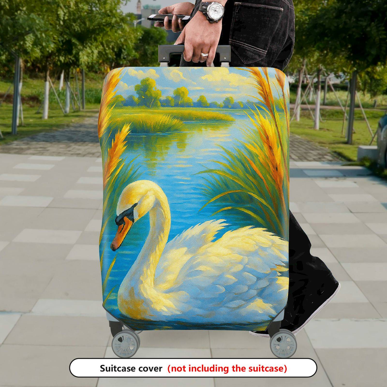 1-Piece Swan Lake Nature Art Landscape Animal Scenic  Suitcase Luggage Cover, Stretch Protective Sleeve