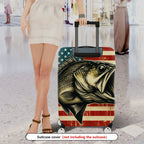 1-Piece American Flag Fish Patriotic Vintage Travel  Suitcase Luggage Cover, Stretch Protective Sleeve