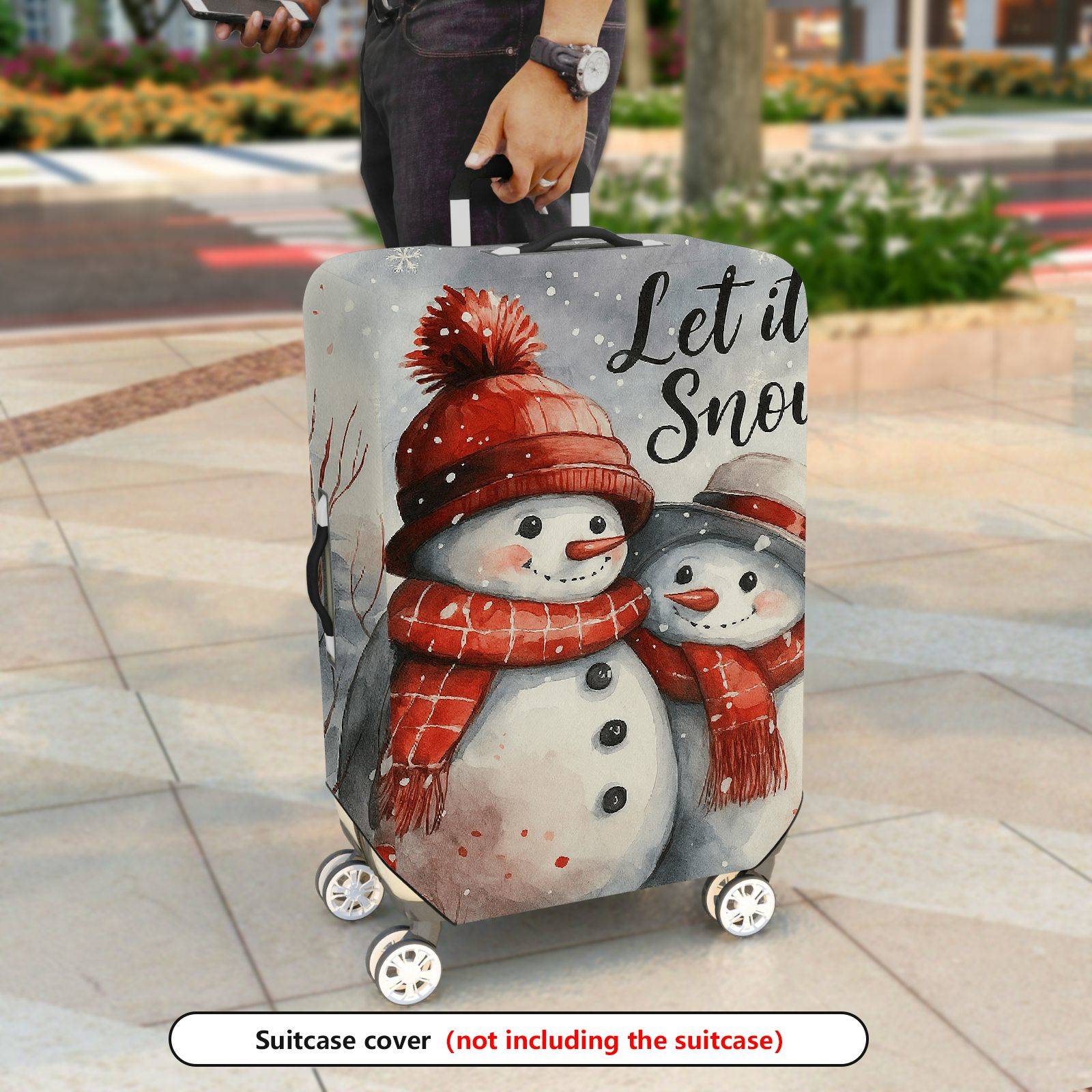 1-Piece Snowman Winter Christmas Holiday Festive  Suitcase Luggage Cover, Stretch Protective Sleeve