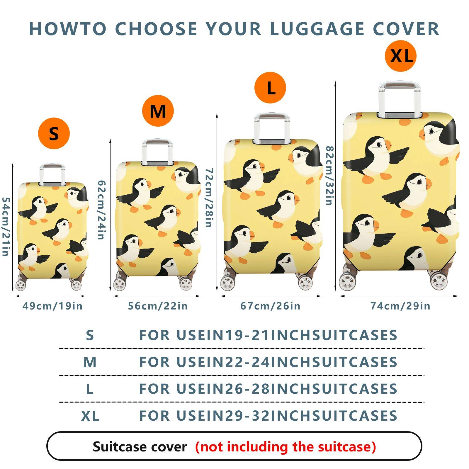 1-Piece Animal Puffin Yellow Vibrant Fun  Suitcase Luggage Cover, Stretch Protective Sleeve