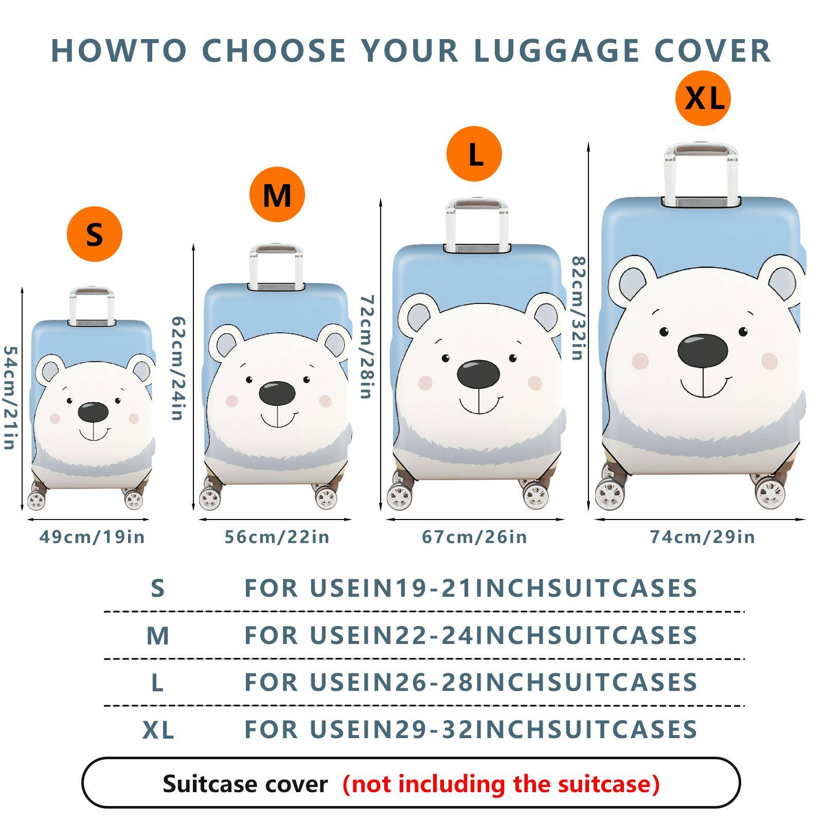 1-Piece Polar Bear Blue Cute Fun Travel Luggage  Suitcase Luggage Cover, Stretch Protective Sleeve