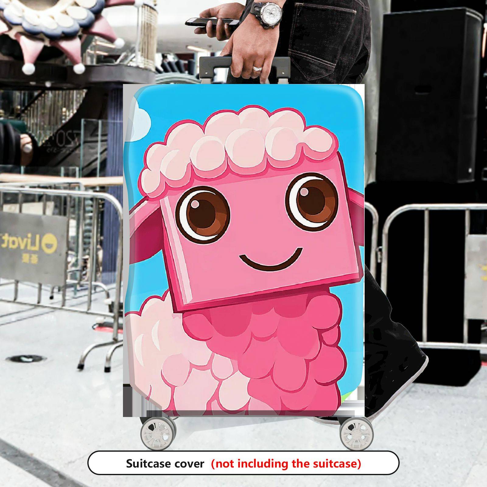 1-Piece Cute  Pink Sheep Fun Whimsical Playful  Suitcase Luggage Cover, Stretch Protective Sleeve