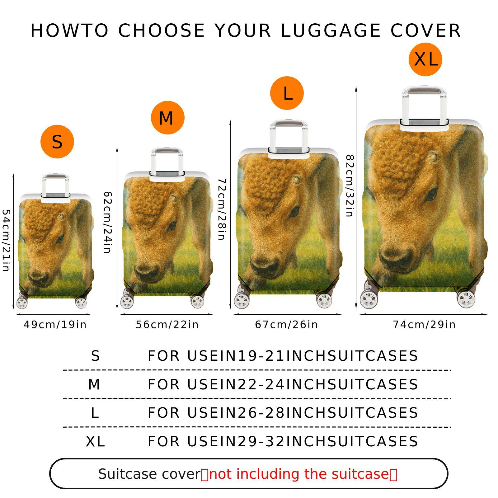 1-Piece Cute Animal Pastoral Nature Buffalo Travel  Suitcase Luggage Cover, Stretch Protective Sleeve