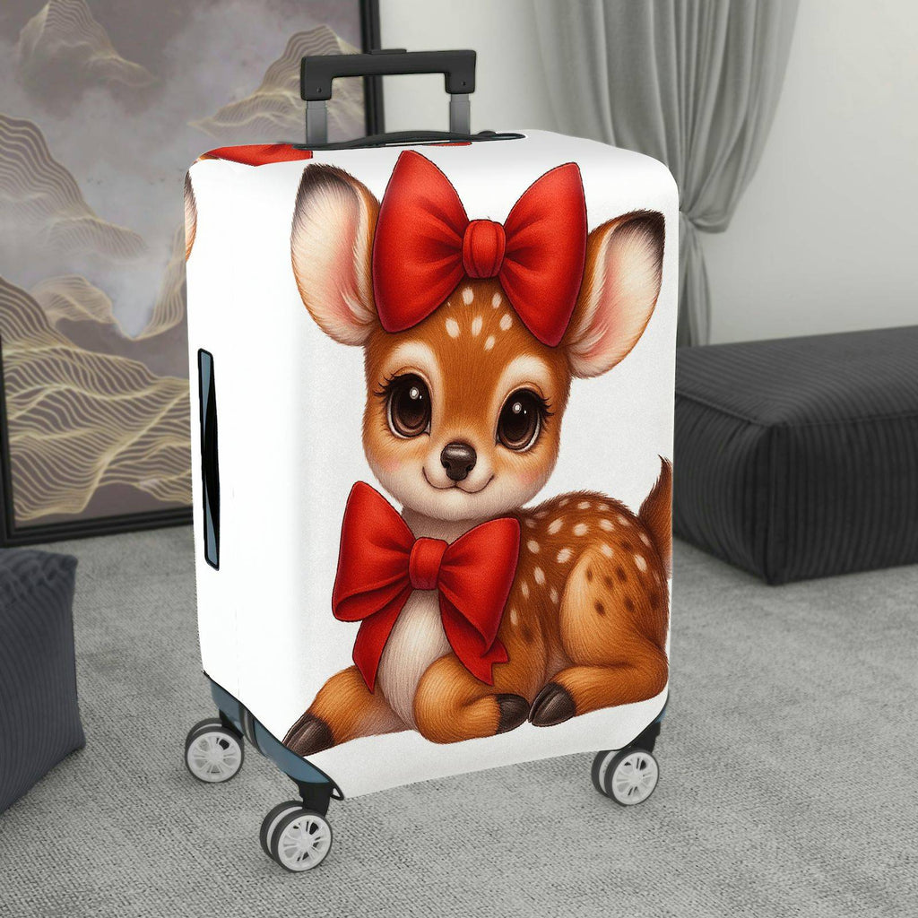 1-Piece Cute Deer  Red Bow Animal  Suitcase Luggage Cover, Stretch Protective Sleeve