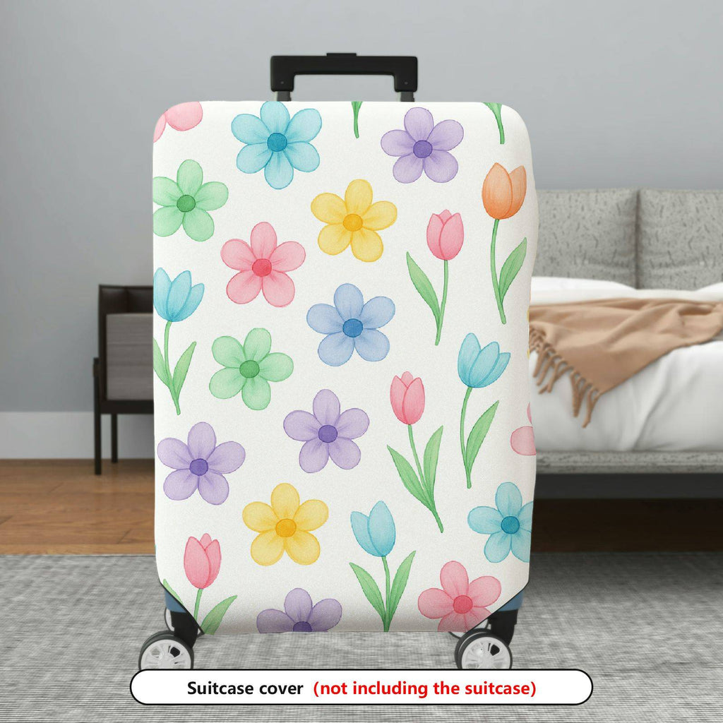 1-Piece Floral Colorful Spring Flower Tulip Pastel  Suitcase Luggage Cover, Stretch Protective Sleeve