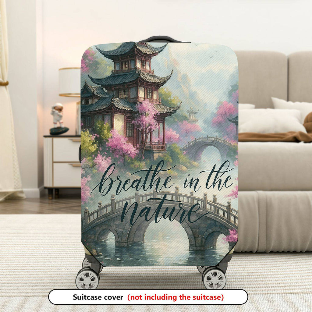 1-Piece Traditional Asian Watercolor Landscape Zen Nature  Suitcase Luggage Cover, Stretch Protective Sleeve