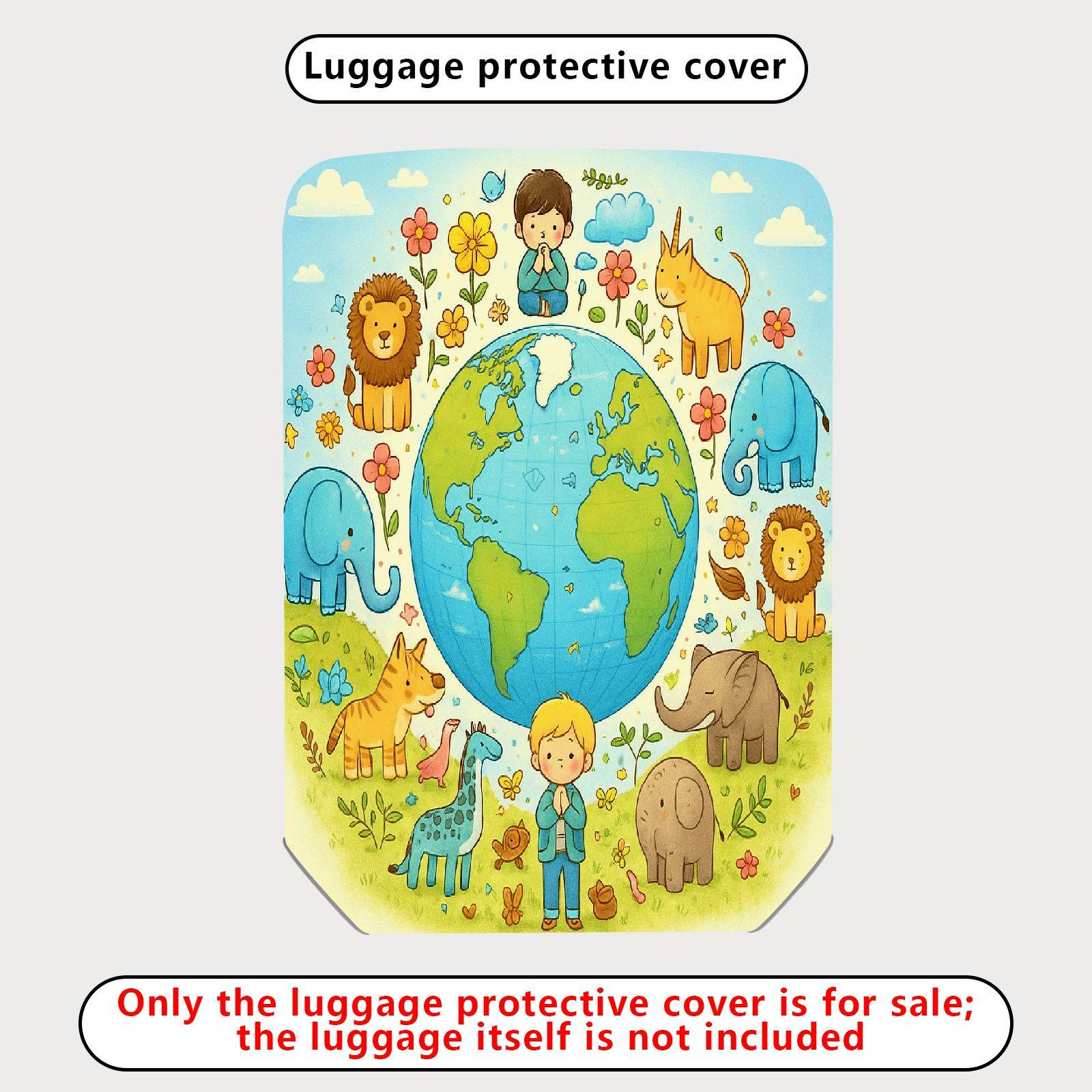 1-Piece Animal World Map Nature Earth  Suitcase Luggage Cover, Stretch Protective Sleeve
