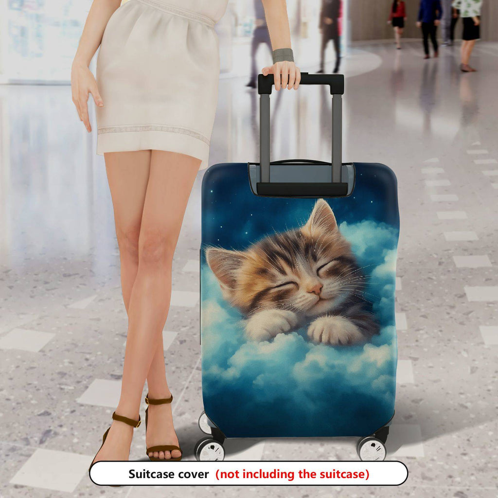 1-Piece Cute Sleepy Kitten Cloud Starry Dream  Suitcase Luggage Cover, Stretch Protective Sleeve