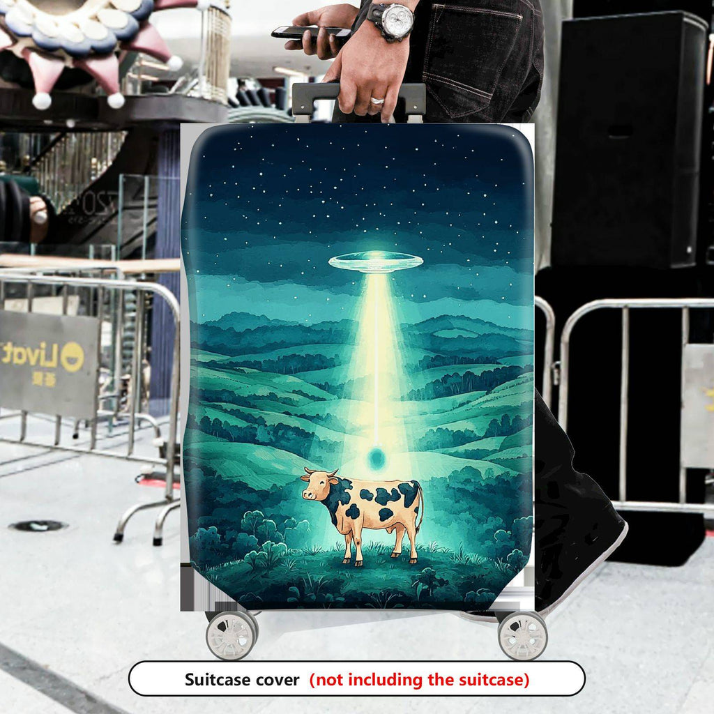 1-Piece Cow Landscape Night Sky Alien  Suitcase Luggage Cover, Stretch Protective Sleeve