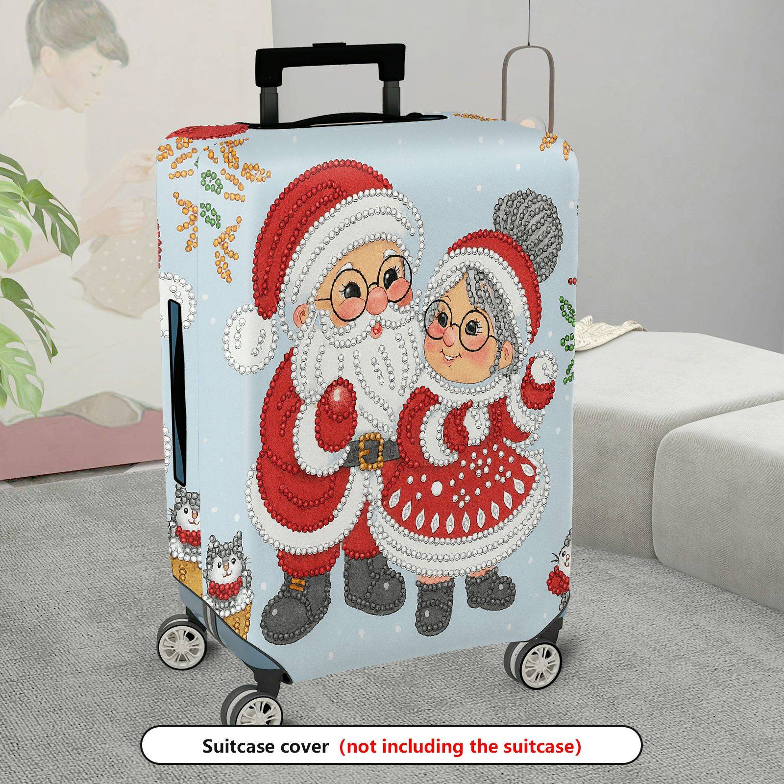 1-Piece Santa Claus Reindeer Snowflakes Holiday Christmas  Suitcase Luggage Cover, Stretch Protective Sleeve