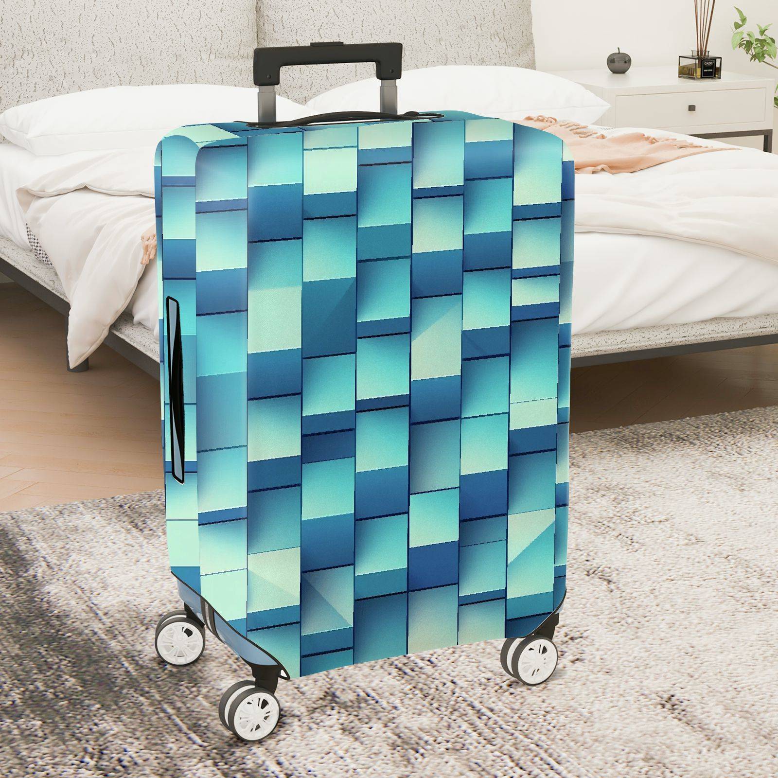 1-Piece Blue Geometric Abstract Modern Stylish Vibrant  Suitcase Luggage Cover, Stretch Protective Sleeve
