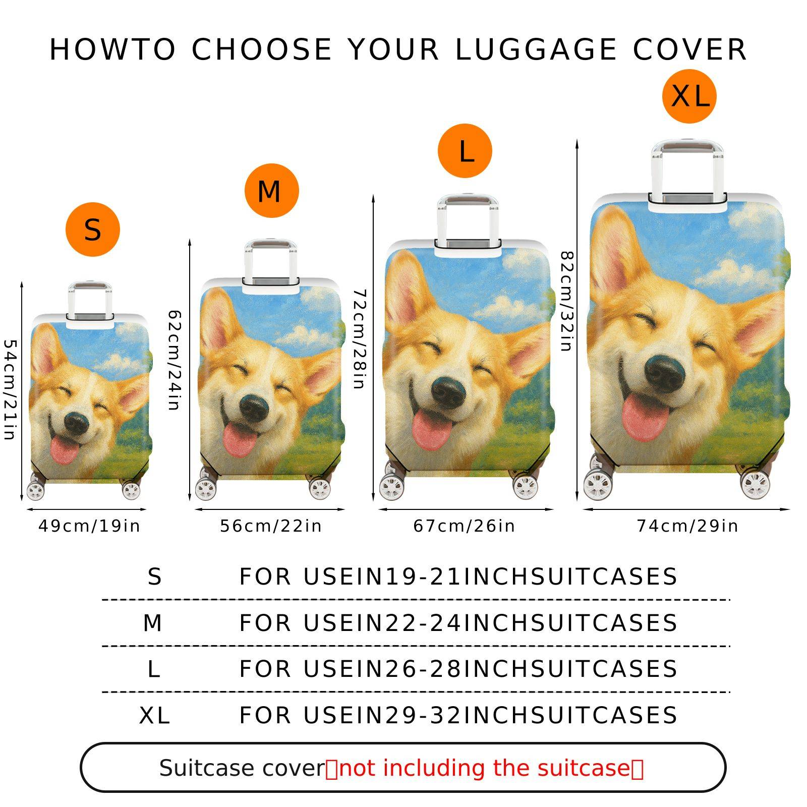 1-Piece Dog Painting Art Cute Smiling Nature Colorful  Suitcase Luggage Cover, Stretch Protective Sleeve