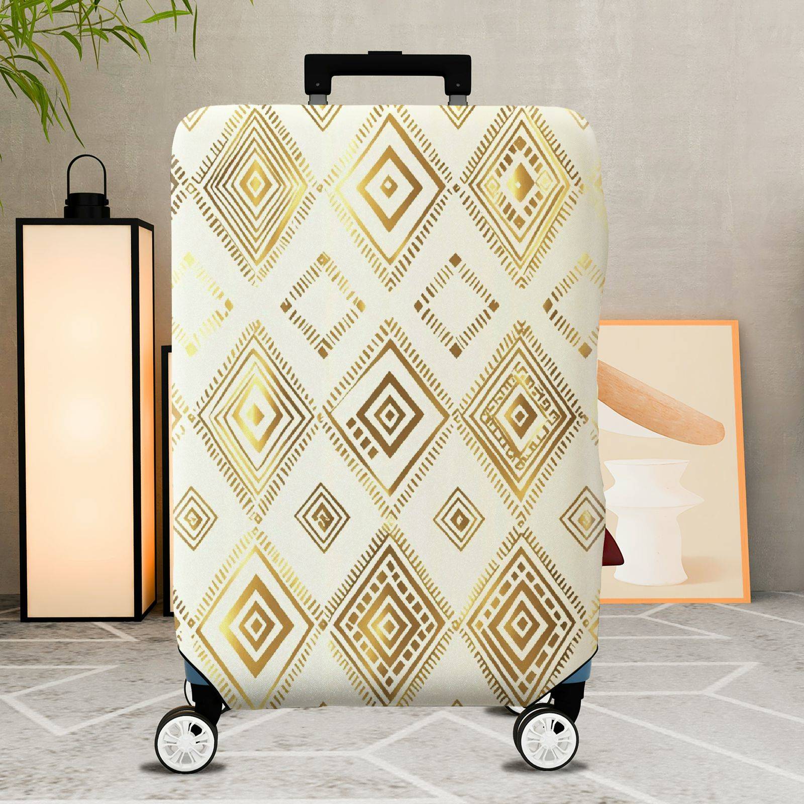 1-Piece Geometric Gold Diamond Pattern Travel Luggage  Suitcase Luggage Cover, Stretch Protective Sleeve
