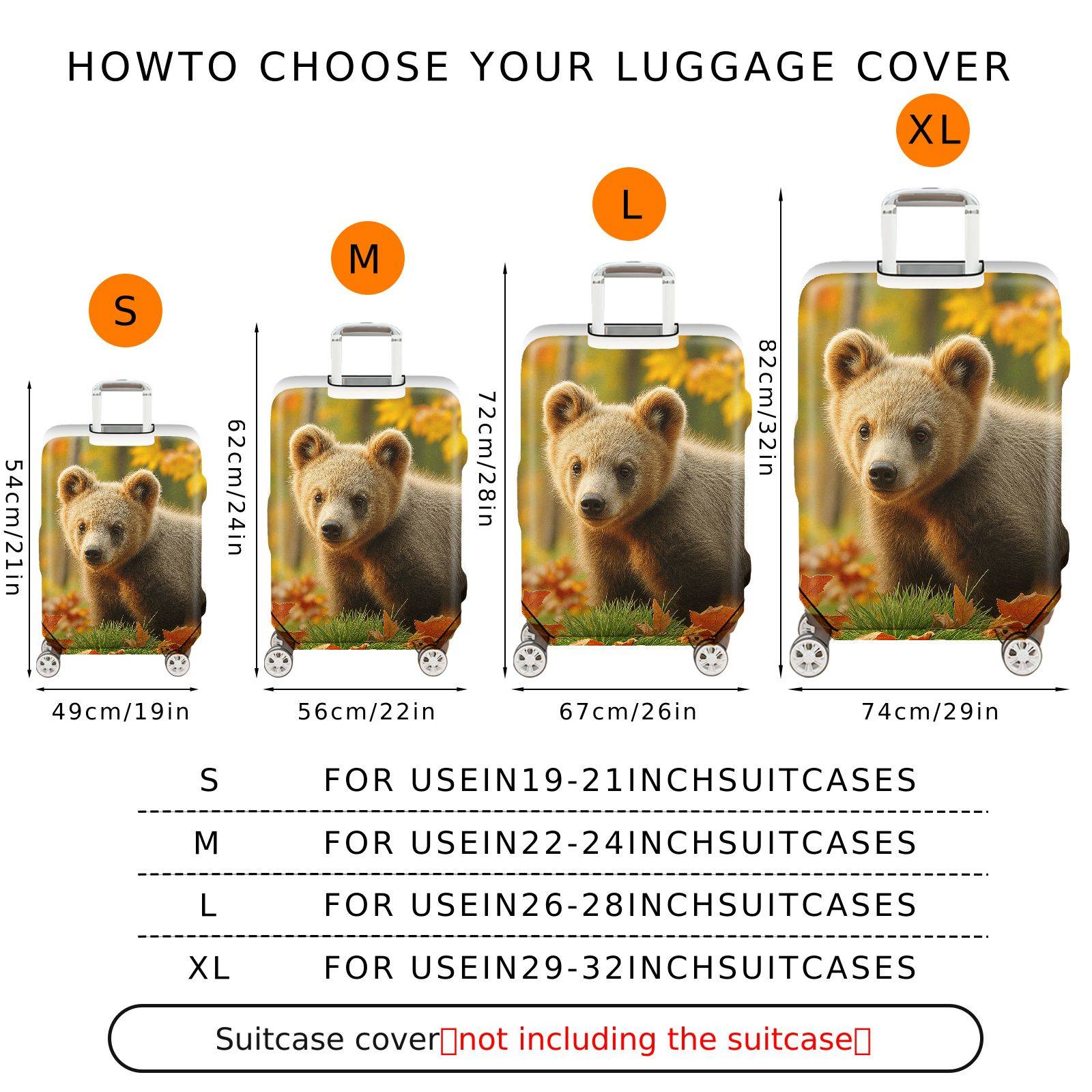 1-Piece Cute Bear Autumn Forest Wildlife Nature Scenic  Suitcase Luggage Cover, Stretch Protective Sleeve