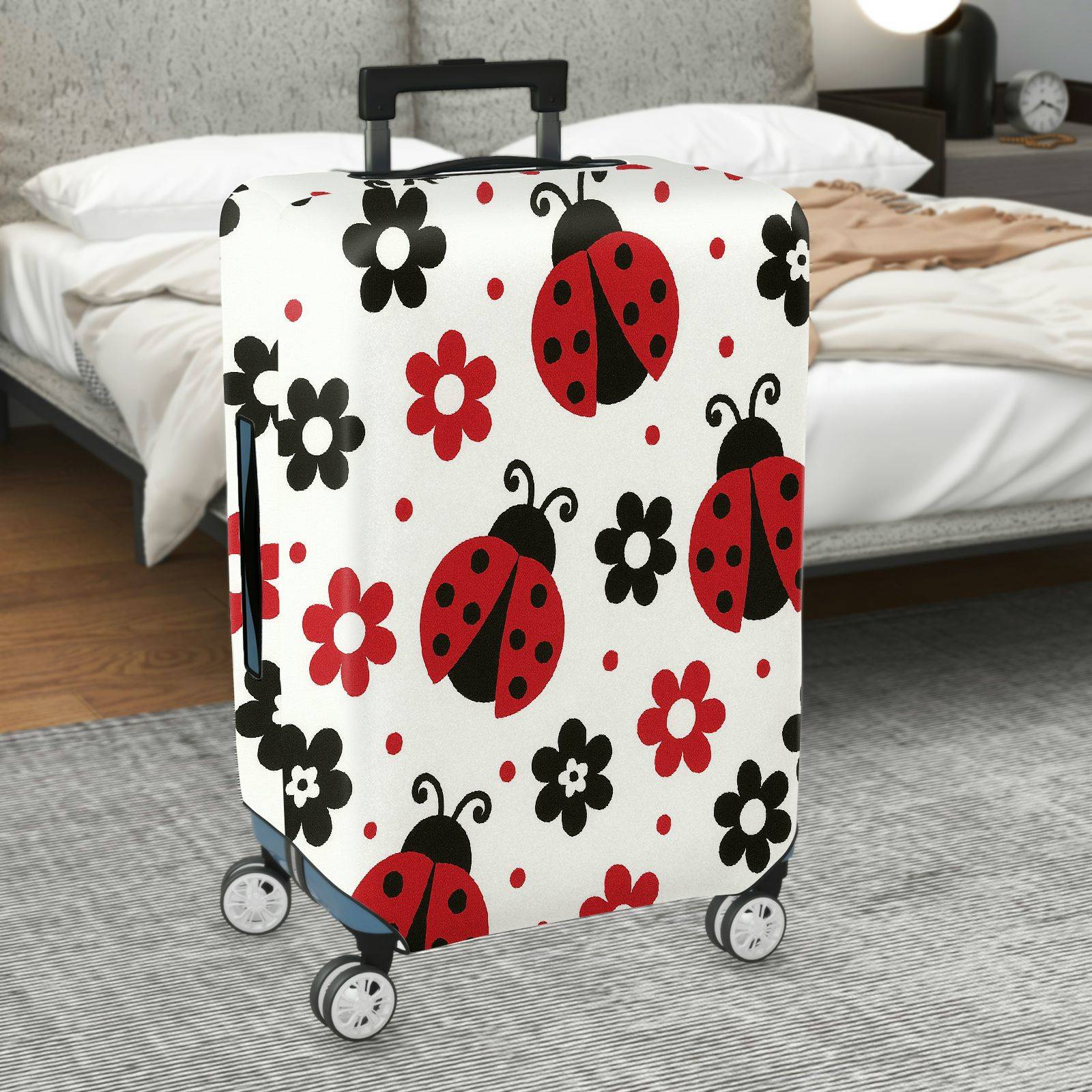 1-Piece Ladybug Floral Colorful Cute Fun Pattern  Suitcase Luggage Cover, Stretch Protective Sleeve