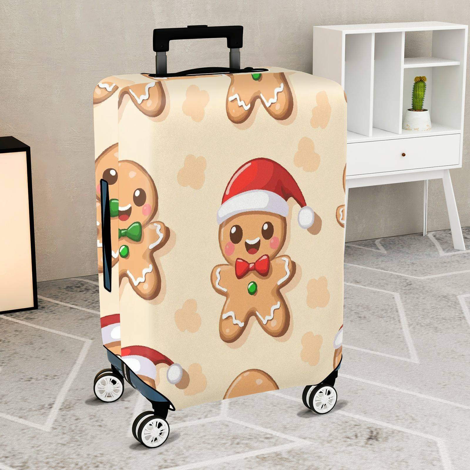 1-Piece Gingerbread Santa Hat Christmas  Holiday Festive  Suitcase Luggage Cover, Stretch Protective Sleeve