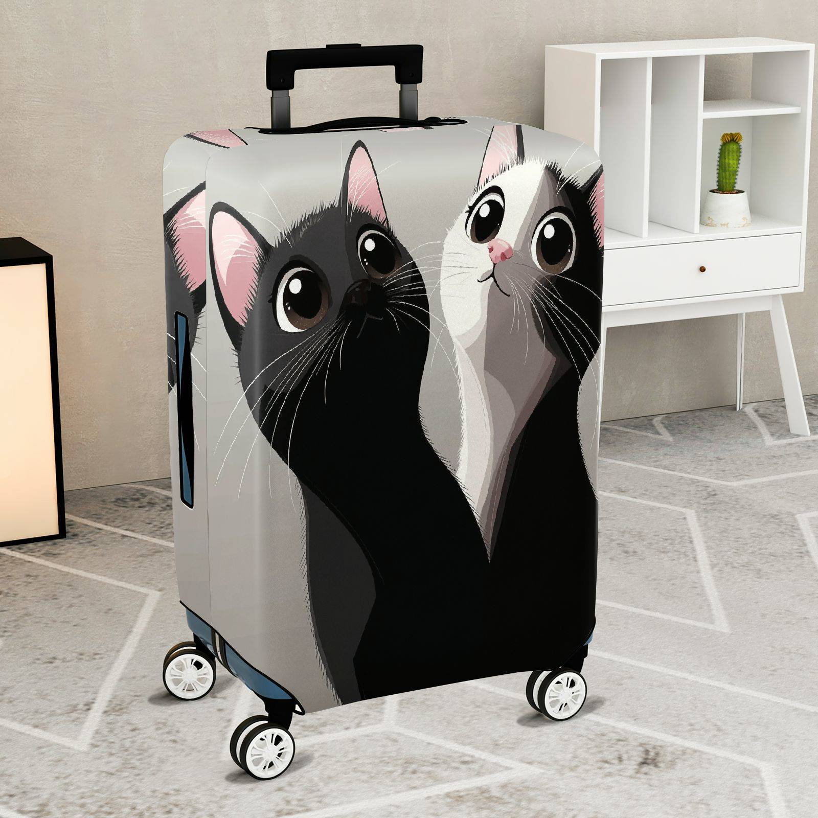 1-Piece Cat Black White Cute Adorable Playful  Suitcase Luggage Cover, Stretch Protective Sleeve