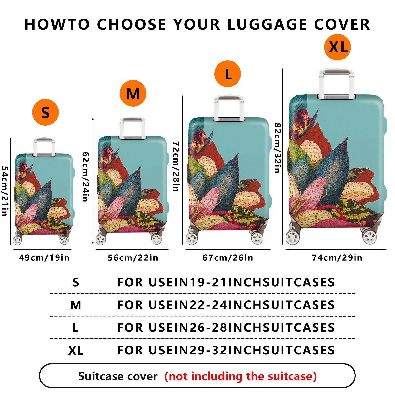 1-Piece Floral Leaf Nature Pattern Colorful  Suitcase Luggage Cover, Stretch Protective Sleeve