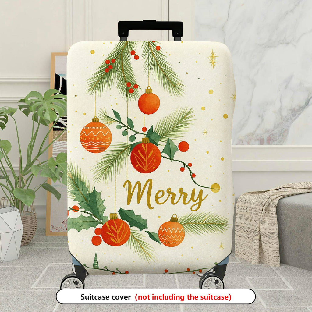 1-Piece Christmas Holiday Pine Ornament Merry  Suitcase Luggage Cover, Stretch Protective Sleeve