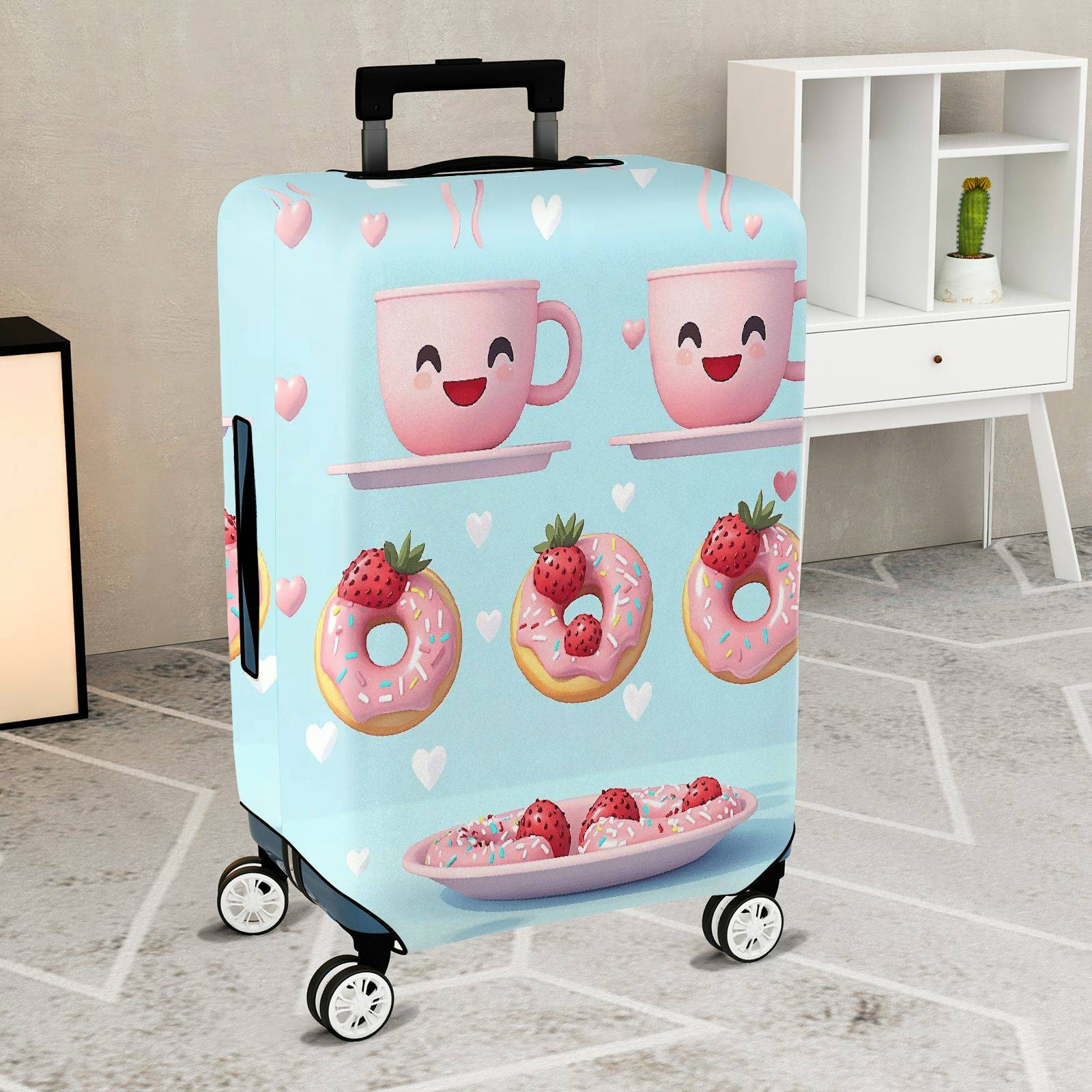 1-Piece Cute  Donut Strawberry Coffee Heart  Suitcase Luggage Cover, Stretch Protective Sleeve