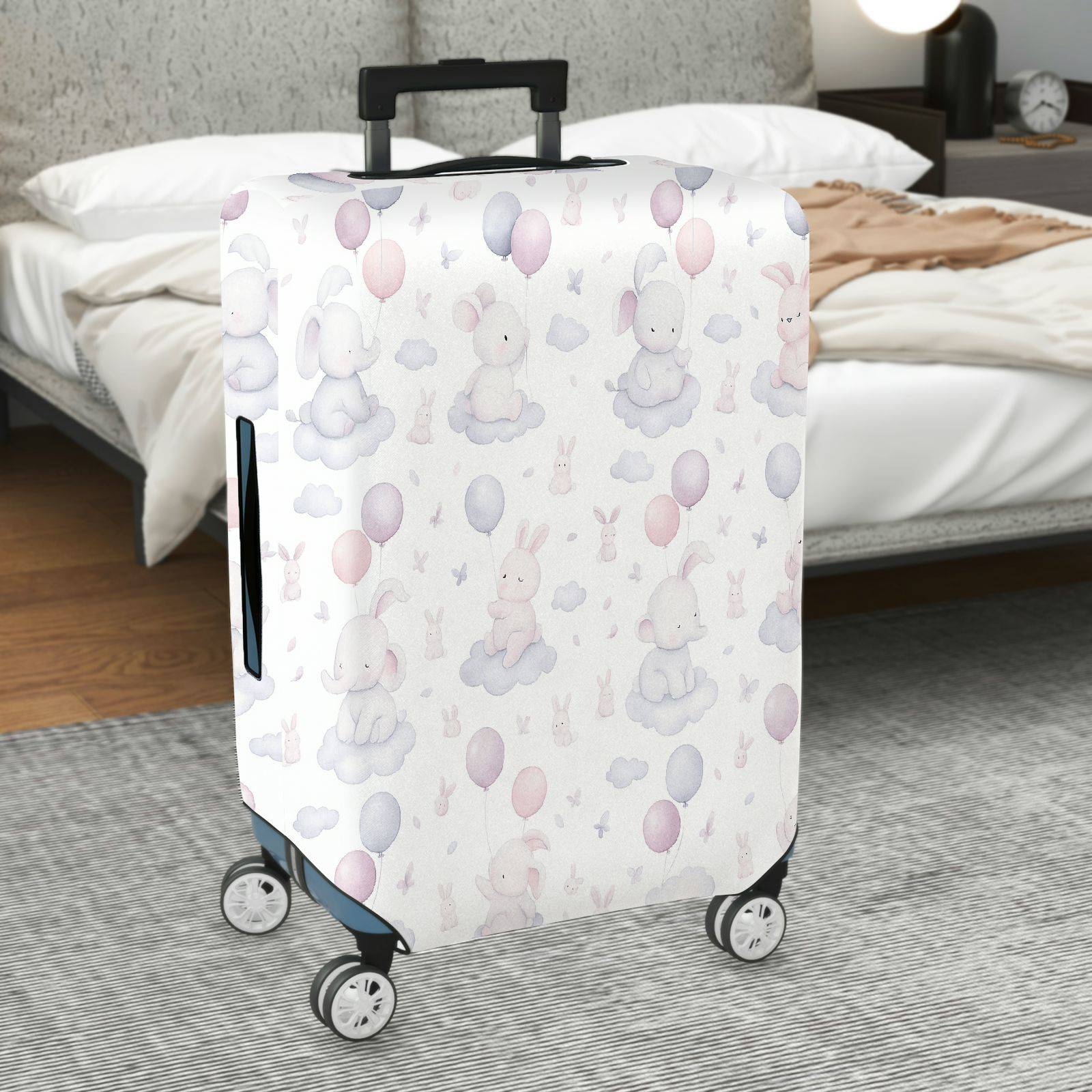 1-Piece Cute Rabbit Balloon Cloud Pastel Travel  Suitcase Luggage Cover, Stretch Protective Sleeve