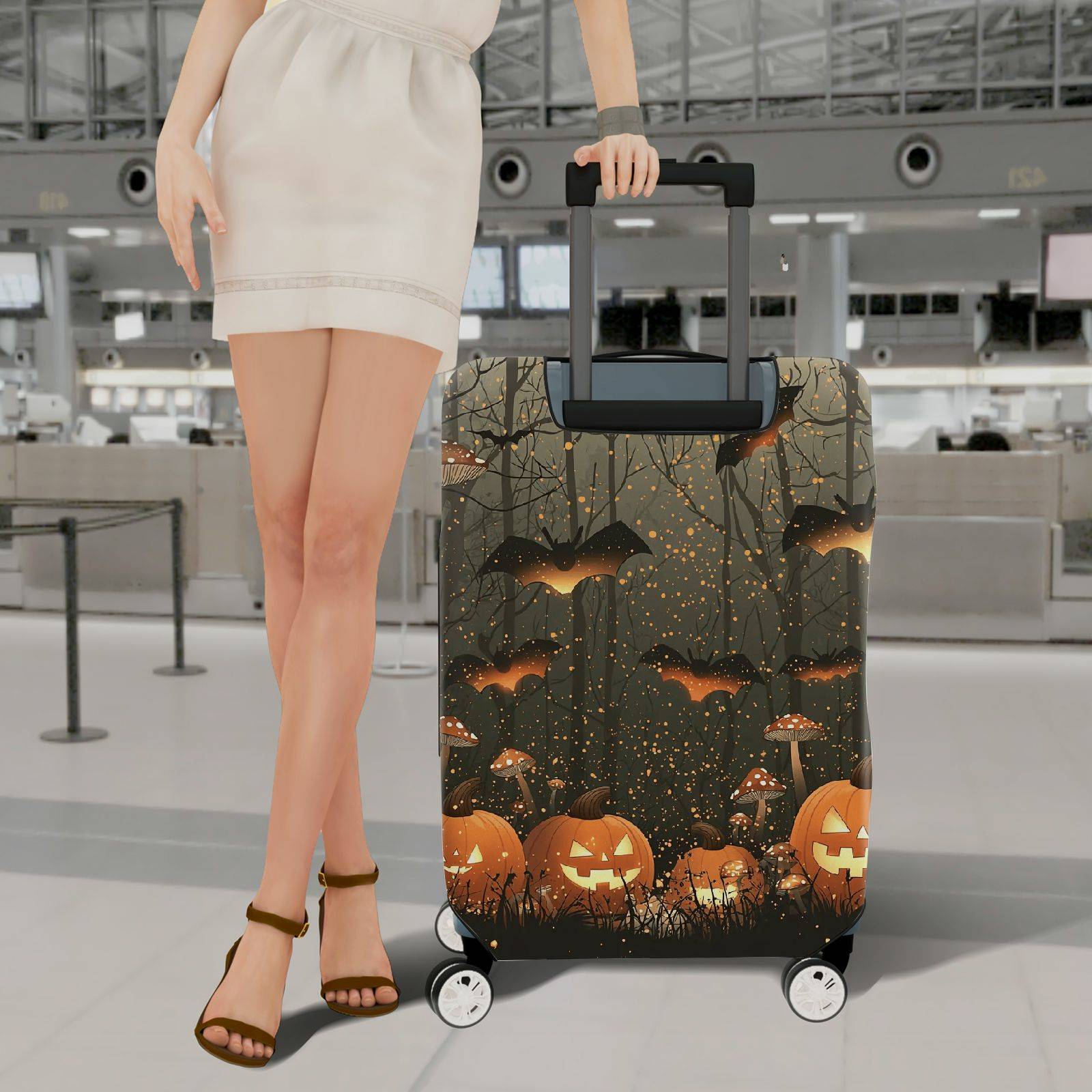 1-Piece Halloween Pumpkin Bat Forest Night Holiday  Suitcase Luggage Cover, Stretch Protective Sleeve
