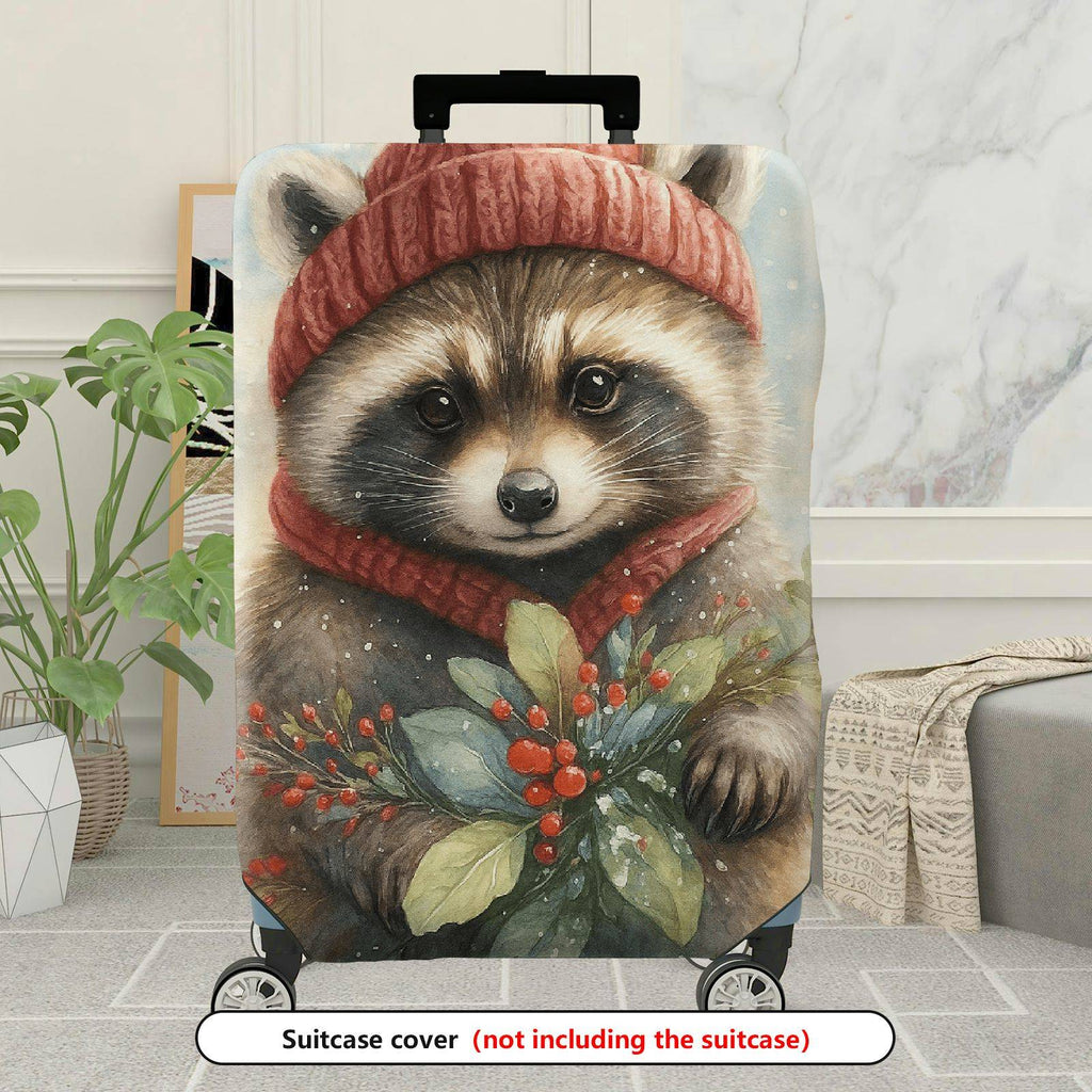 1-Piece Raccoon Winter Holiday Nature Pattern  Suitcase Luggage Cover, Stretch Protective Sleeve
