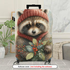 1-Piece Raccoon Winter Holiday Nature Pattern  Suitcase Luggage Cover, Stretch Protective Sleeve