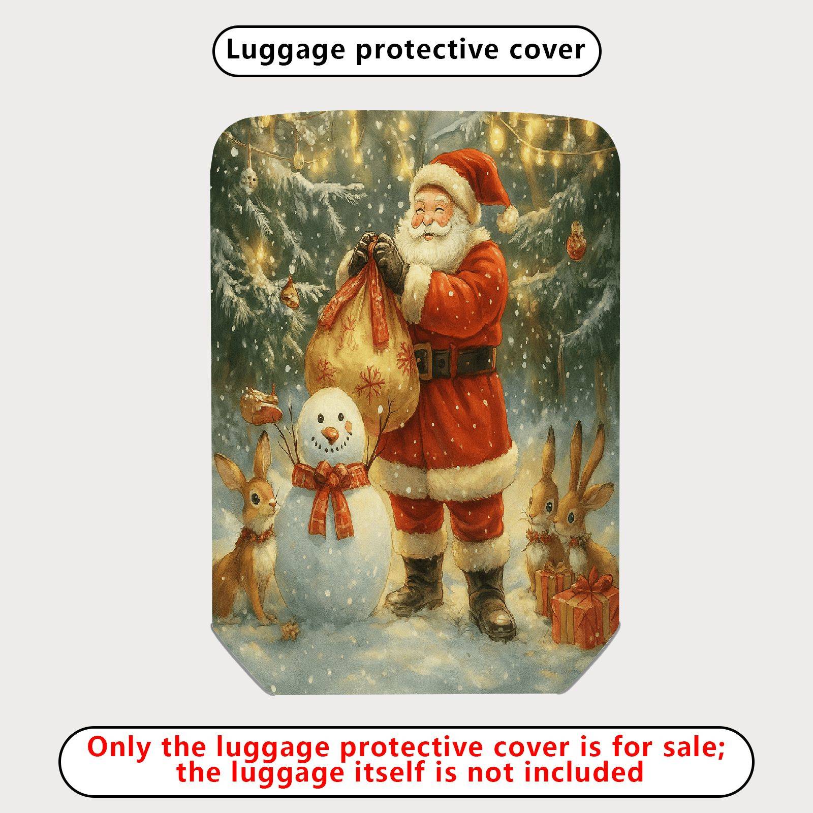 1-Piece Christmas Snowman Santa Reindeer Holiday  Suitcase Luggage Cover, Stretch Protective Sleeve