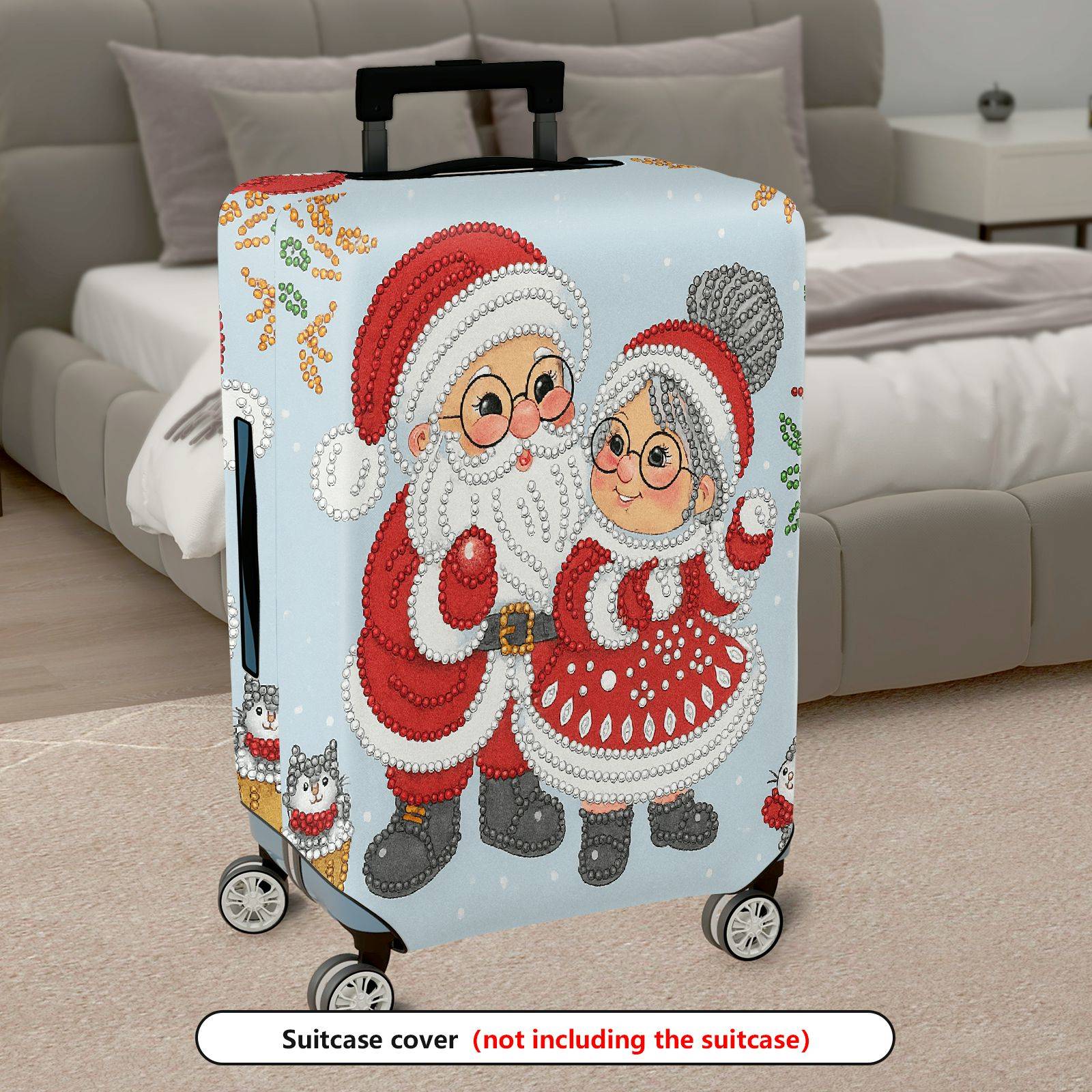 1-Piece Santa Claus Reindeer Snowflakes Holiday Christmas  Suitcase Luggage Cover, Stretch Protective Sleeve