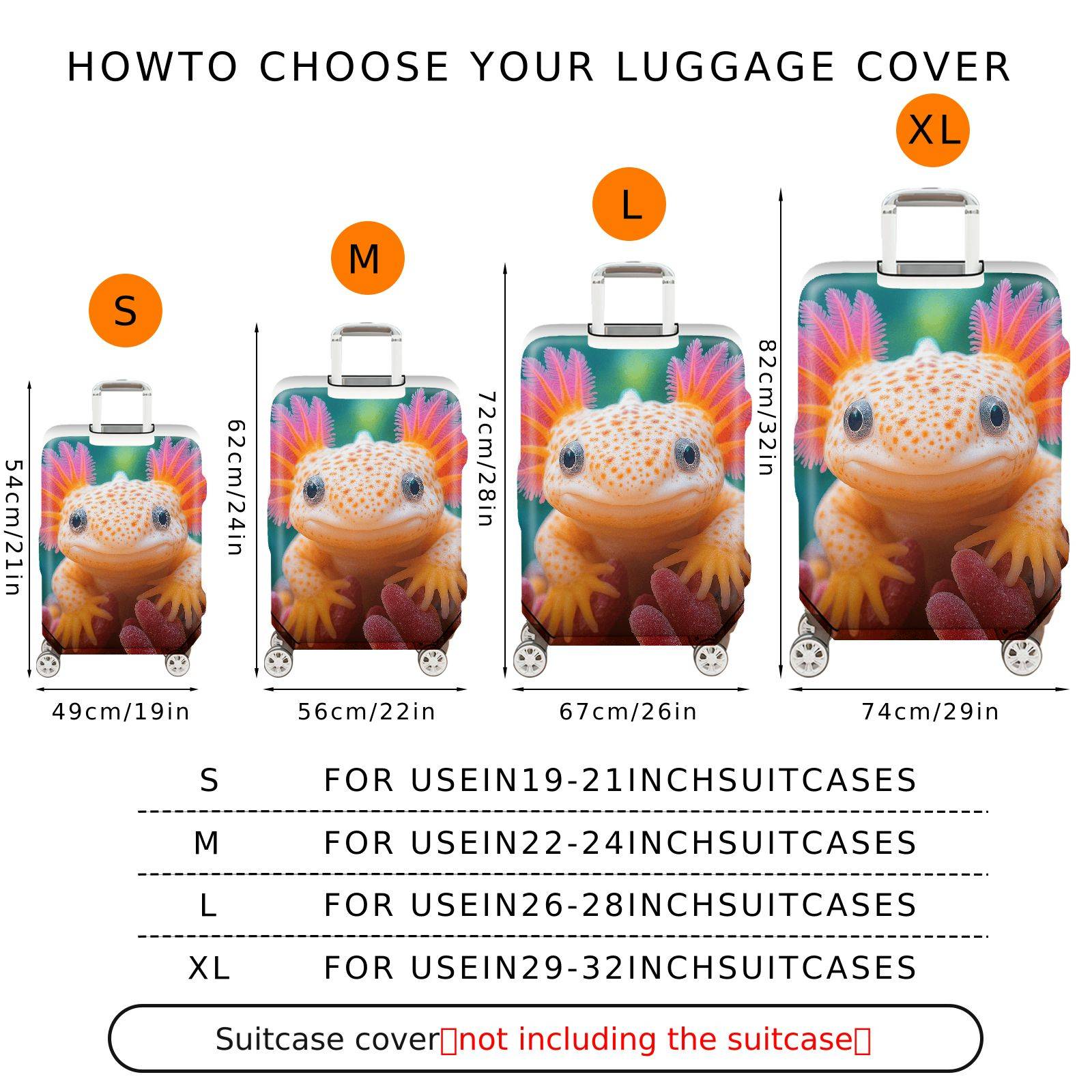 1-Piece Cute Colorful Axolotl Sea Animal Luggage  Suitcase Luggage Cover, Stretch Protective Sleeve