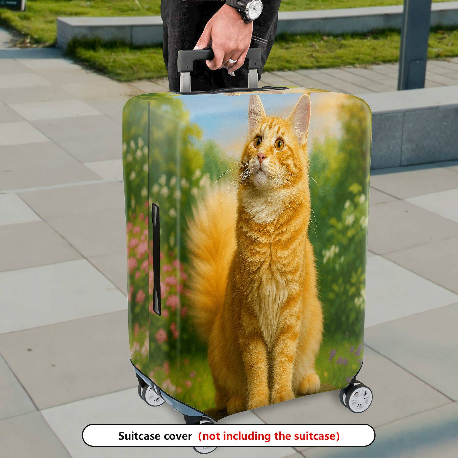 1-Piece Cat Floral Nature Vibrant Artistic Cute  Suitcase Luggage Cover, Stretch Protective Sleeve