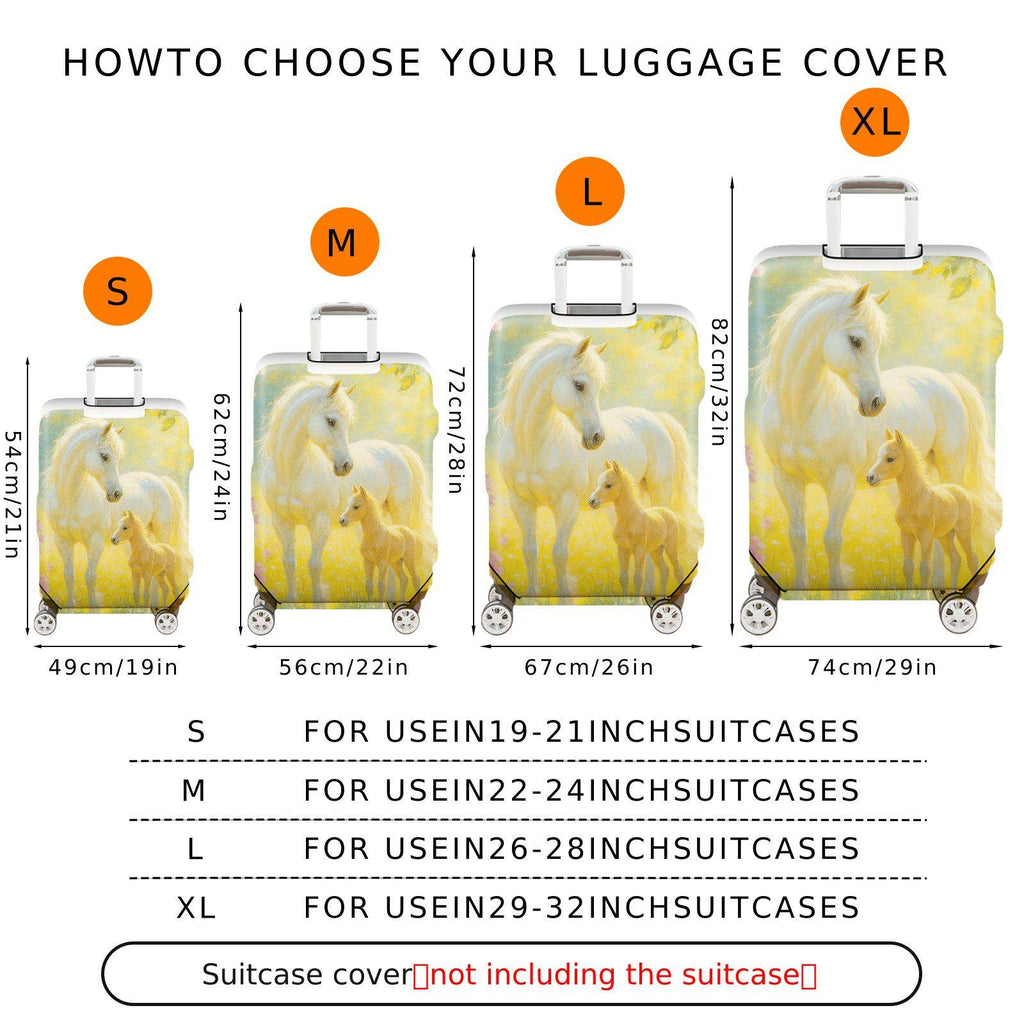 1-Piece Horse Nature Pastoral Floral Artistic  Suitcase Luggage Cover, Stretch Protective Sleeve