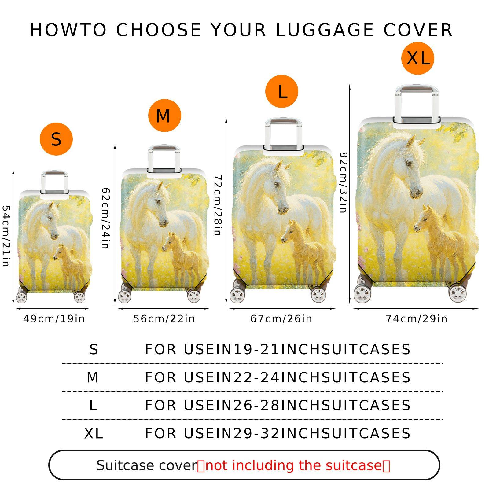 1-Piece Horse Nature Pastoral Floral Artistic  Suitcase Luggage Cover, Stretch Protective Sleeve
