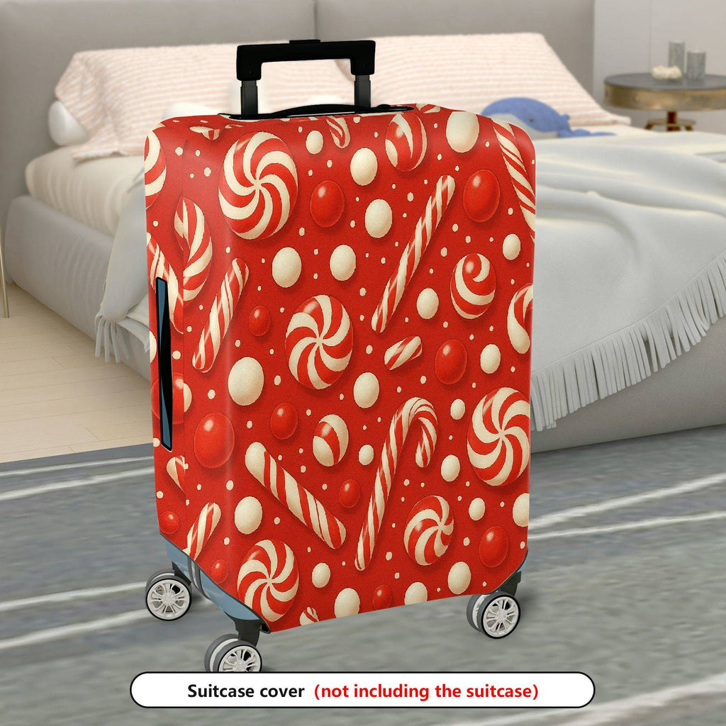 1-Piece Candy Cane Red Peppermint Christmas Holiday  Suitcase Luggage Cover, Stretch Protective Sleeve