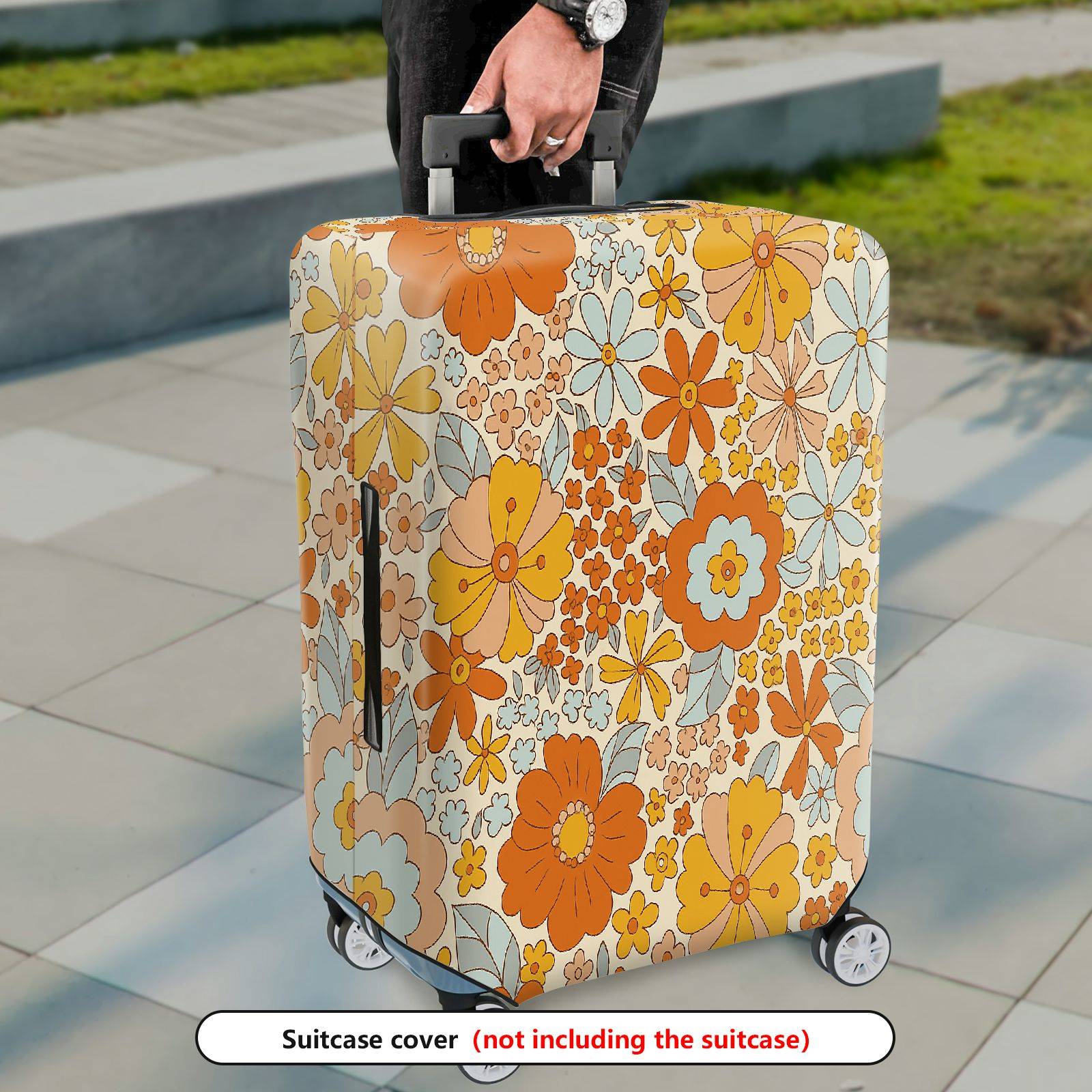 1-Piece Retro Floral Pattern Vibrant Colorful Decorative Travel Essentials  Suitcase Luggage Cover, Stretch Protective Sleeve