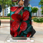 1-Piece Red Flower Nature Raindrop Floral Art Botanical  Suitcase Luggage Cover, Stretch Protective Sleeve