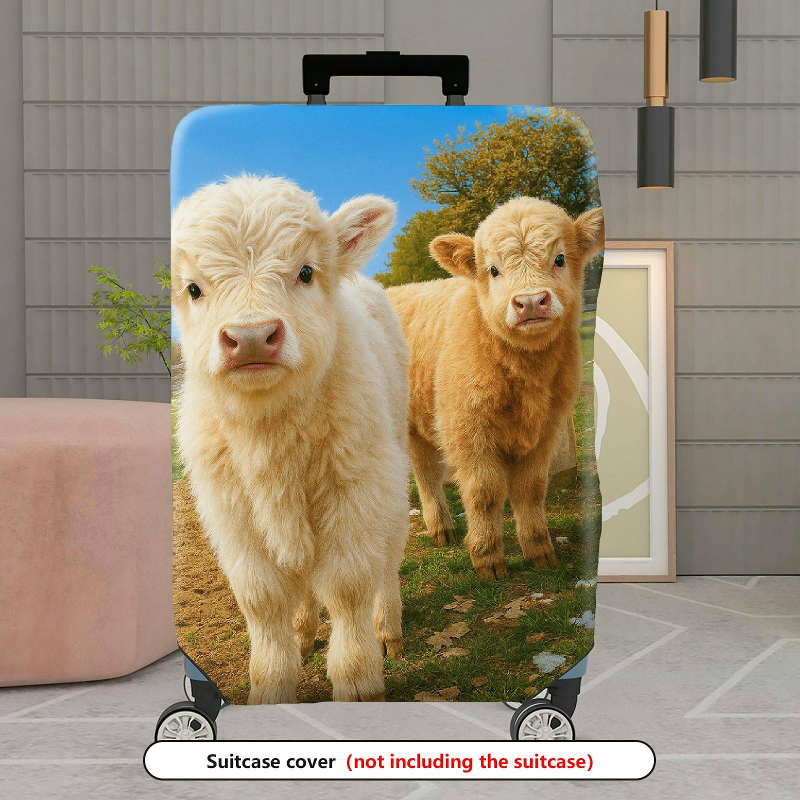 1-Piece Cute Animal Farm Pasture Nature Calf  Suitcase Luggage Cover, Stretch Protective Sleeve