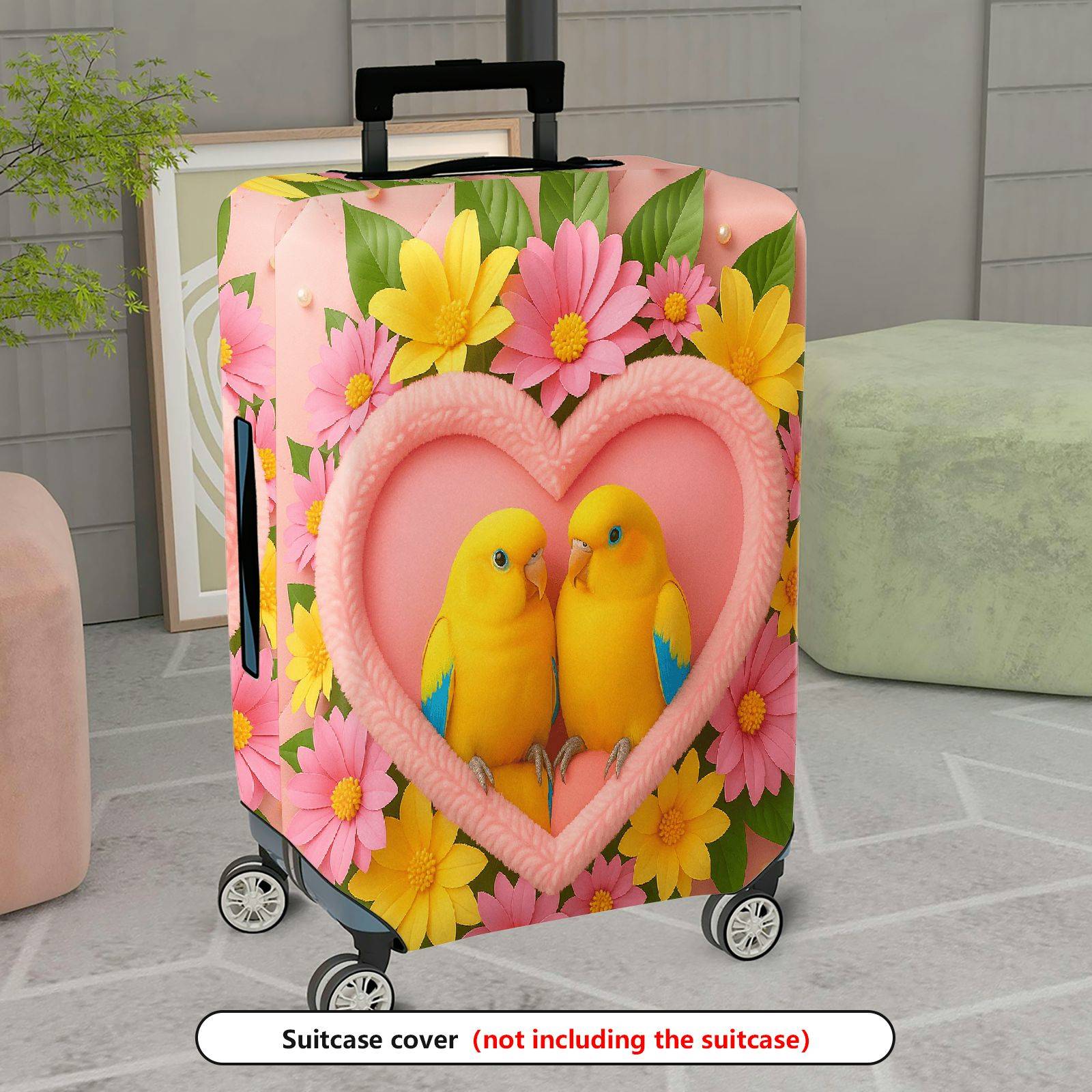 1-Piece Love Bird Floral Heart Romantic Colorful  Suitcase Luggage Cover, Stretch Protective Sleeve