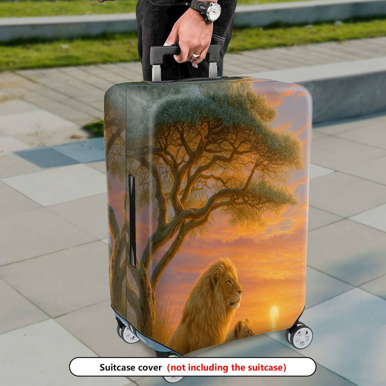 1-Piece Sunset Lion Tree Landscape Wildlife  Suitcase Luggage Cover, Stretch Protective Sleeve
